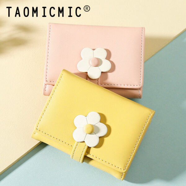 Wholesale Cute Little Flower Student Short Three Fold Ladies Pu Wallet