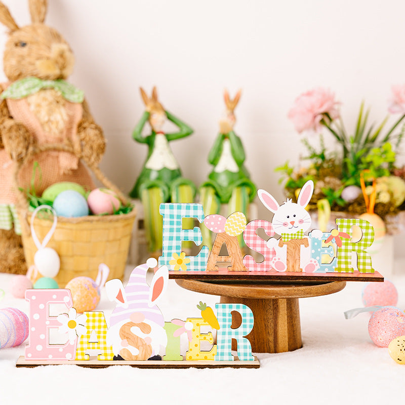 Wholesale Easter Three-dimensional Colored Rabbit Wooden Decorations