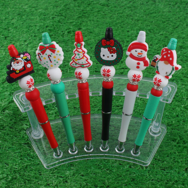 Wholesale Cartoon Christmas Snowman Tree Beadable Silicone Beaded Ballpoint Pen