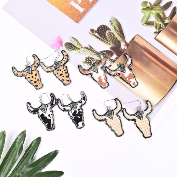 Wholesale Cowhead Western Denim Alloy Earrings