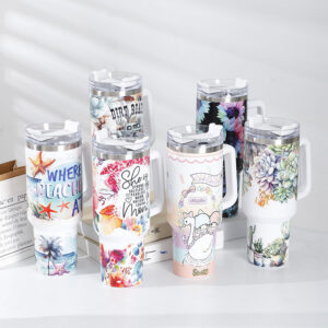 Wholesale 40oz Printed Handle Cup 1200ml Thick Spray Plastic Insulated Cup Tumbler Cup