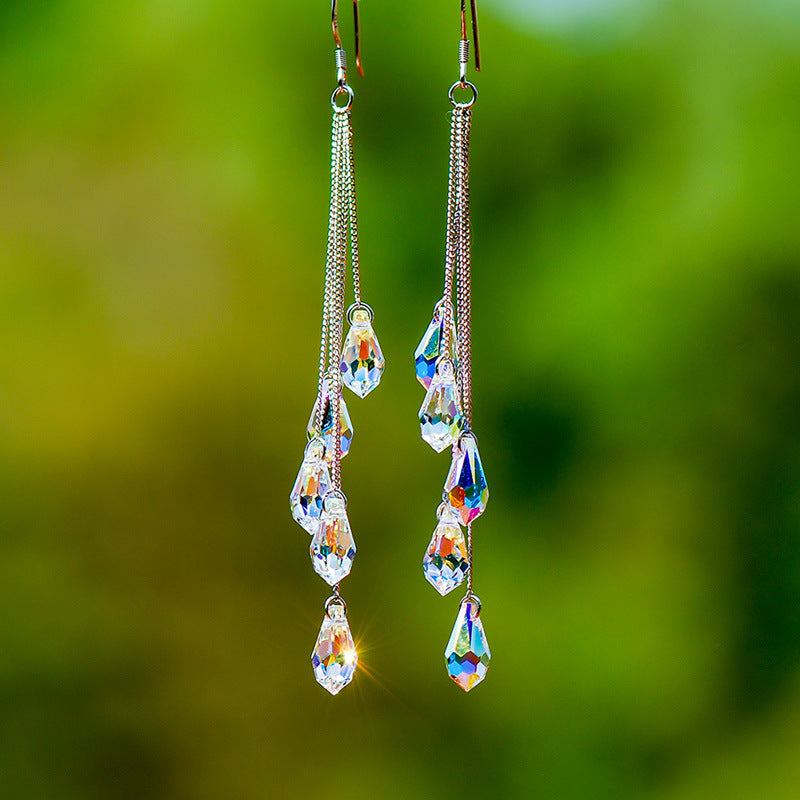 Wholesale 925 Sier Long Crystal Water op Tassel Earrings