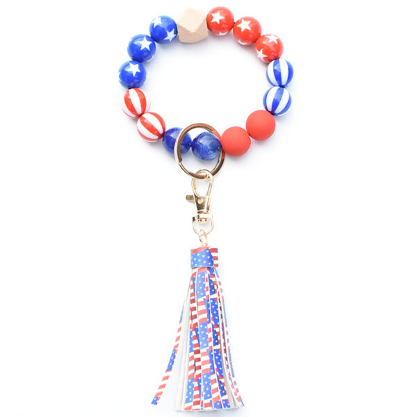 Wholesale Independence Day Wooden Beads Wrist Keychain