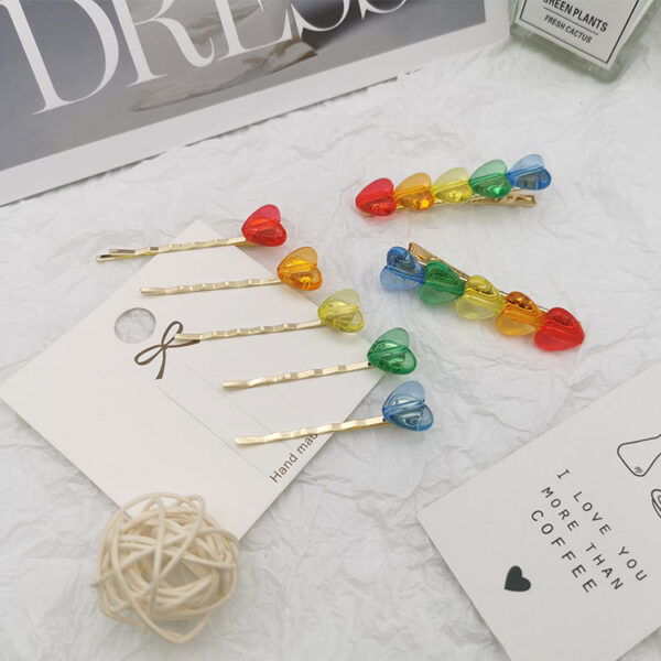 Wholesale Rainbow Hearts Acrylic Hair Clips Set