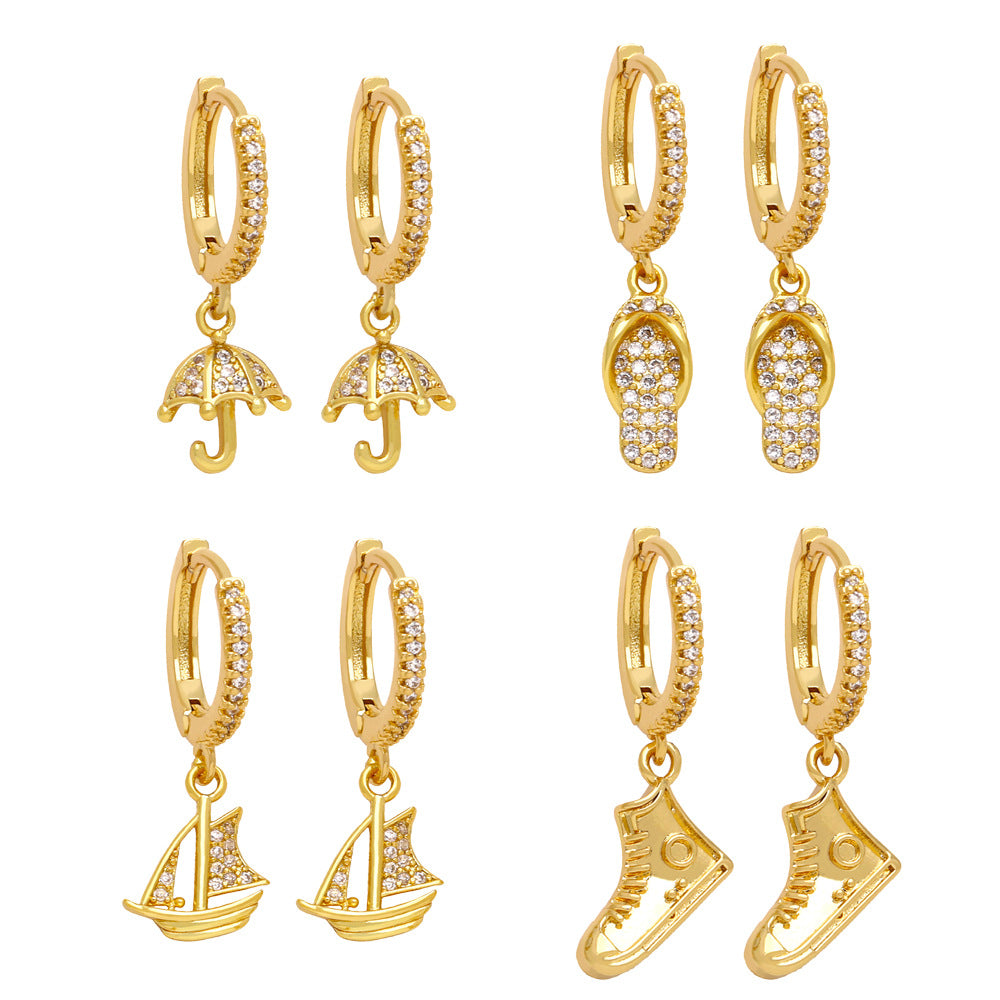 Wholesale Slipper Umbrella Pendant Copper Earrings