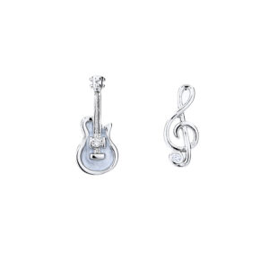 White guitar note earrings (white gold with ear plugs)