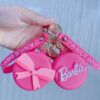 Wholesale Soft Rubber Pink Bow Coin Purse Keychain