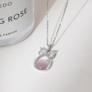 Bow pink opal necklace