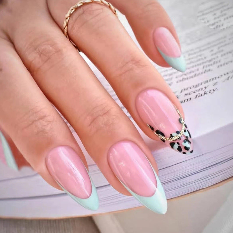 Wholesale Lake Green French Leopard Resin Nail Stickers