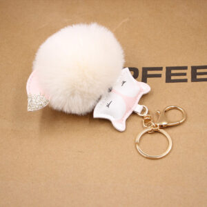Rice White / Fox fur ball key chain