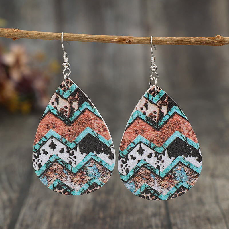Wholesale Vintage Western Cow Pattern oplet Leather Earrings