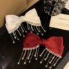 Wholesale Rhinestone Tassel Satin Bow Back Head Spring Clip Top Clip