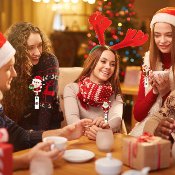 Wholesale Badge Reels Acrylic Christmas Santa Claus Retractable Keychain