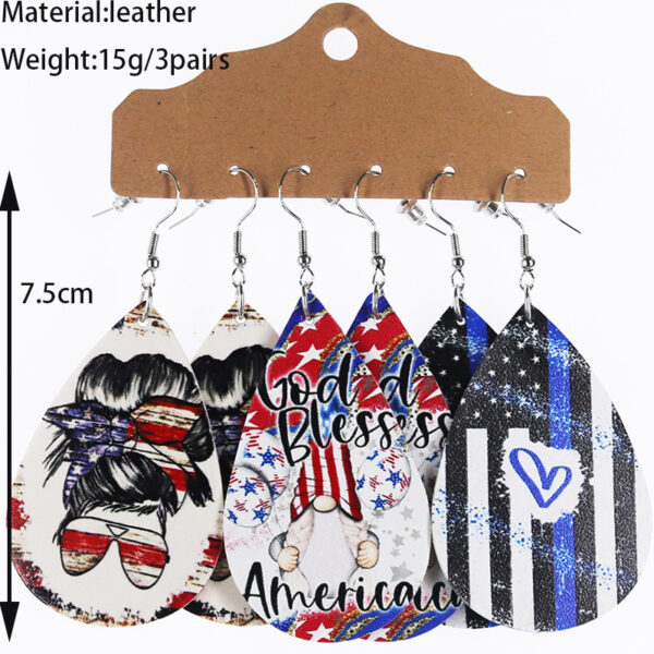 Wholesale Independence Day Theme Leather Set Water Drop Earrings