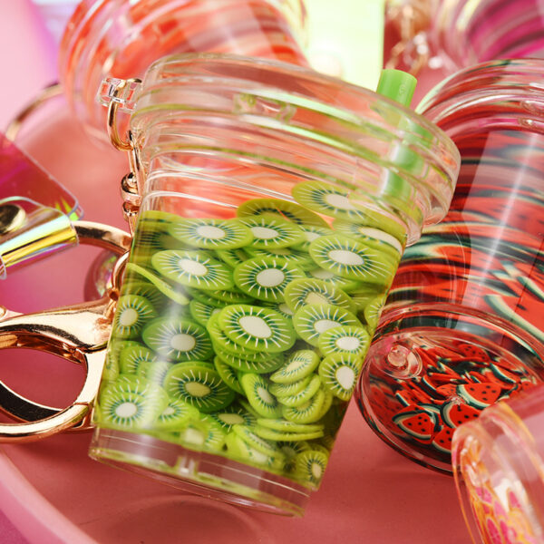 Wholesale Acrylic Milk Tea Cup Imitation Fruit Piece Floating Leather Rope Creative Key Chain