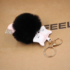 Black / Fox fur ball key chain