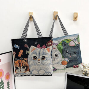 Wholesale Ethnic Style Embroidered Cat Canvas Bag
