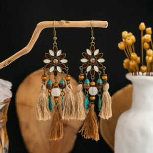 Wholesale Boho Tassel Flowers Alloy Earrings