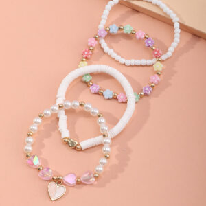 Wholesale Heart Flower Pearl Children Bracelet Set of 4 Baby Supplies