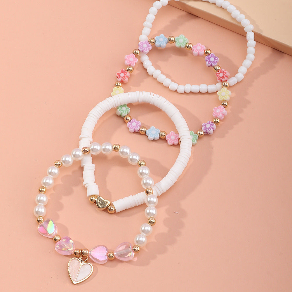 Wholesale Heart Flower Pearl Chilen Bracelet Set of 4 Baby Splies