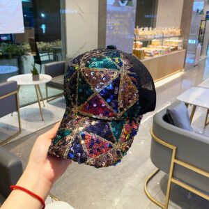 Blue Triangle sequined mesh cap / Adjustable