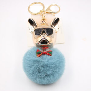 Peacock Blue / Cool Dog fur ball keychain