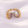 Wholesale Gold and Silver Double Earrings Contrasting Color Earrings 18K Stainless Steel Gold Plated Earrings