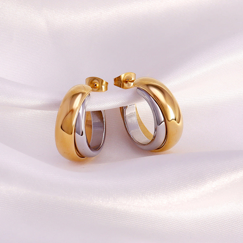 Wholesale Gold and Sier Double Earrings Contrasting Color Earrings 18K Stainless Steel Gold Plated Earrings
