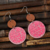 Wholesale Round Pink Letter Leather Earrings