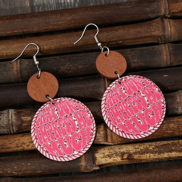Wholesale Round Pink Letter Leather Earrings