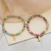 Wholesale Colorful Round Bead Four-leaf Clover Sweet Garnet Bracelet