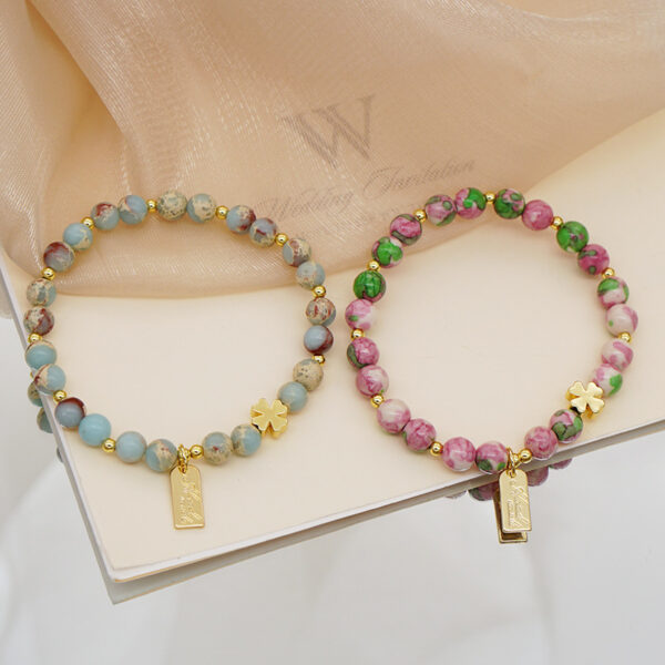 Wholesale Colorful Round Bead Four-leaf Clover Sweet Garnet Bracelet
