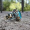 Wholesale Carved Blue Gemstone Two-tone Vintage Gemstone Wedding Rings