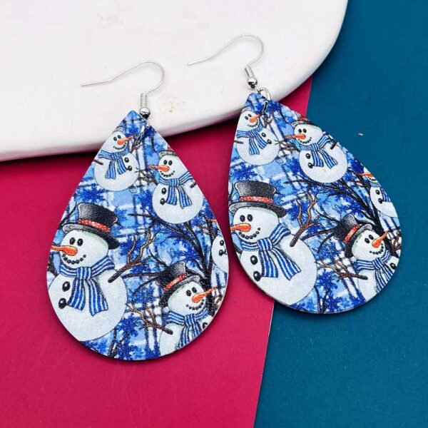 Wholesale Christmas Snowman Snowflake Double Sided Printed Droplet Leather Earrings