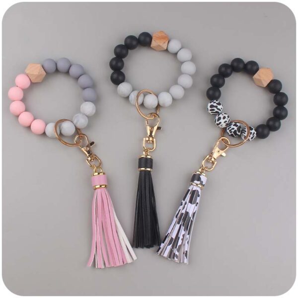 Wholesale Leather PU Tassel Silicone Wrist Keychain