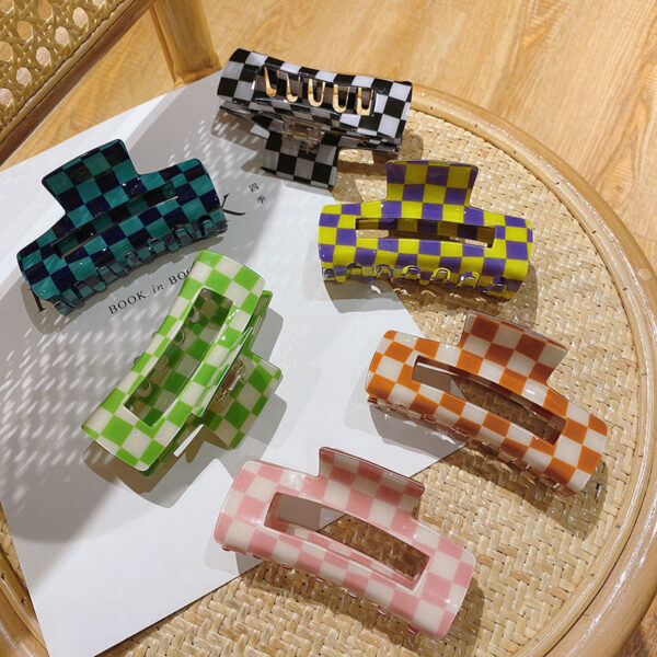 Wholesale Colorful Checkerboard Shark Clip Acrylic Hair Clip