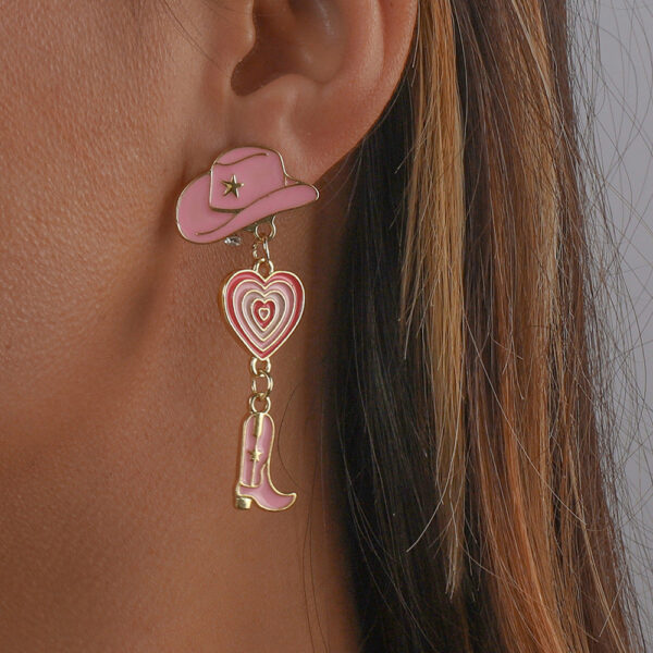 O1CN01fY8CU31X6nRESQ0zW__1768642875-0-cib Wholesale Western Cowboy Style Hat Heart Cowboy Boots Oil Drop Earrings