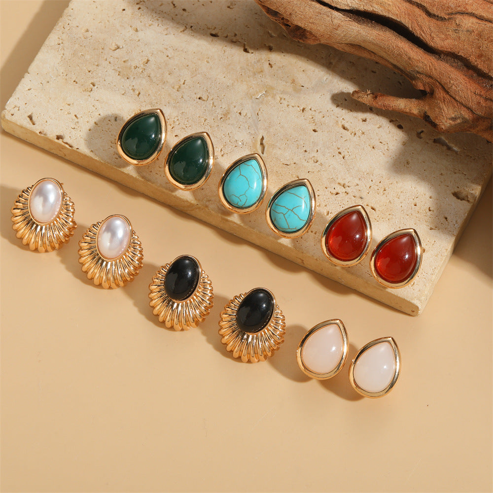Wholesale Water oplet Type Turquoise ABS Pearl Earrings