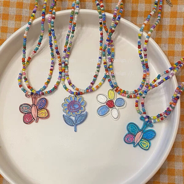 Wholesale Colorful Double Layer Beaded Flower Butterfly Necklaces