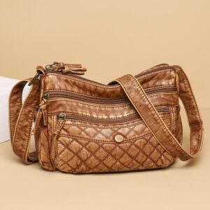 Wholesale Pu Soft Leather Rhombic Embroidery Thread Large Capacity Shoulder Bag