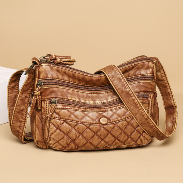 Wholesale Pu Soft Leather Rhombic Embroidery Thread Large Capacity Shoulder Bag