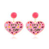 Wholesale My Birthday Colorful Diamond Enamel Heart-shaped Hair Ball Zinc Alloy Earrings