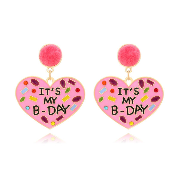 Wholesale My Birthday Colorful Diamond Enamel Heart-shaped Hair Ball Zinc Alloy Earrings