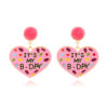 Wholesale My Birthday Colorful Diamond Enamel Heart-shaped Hair Ball Zinc Alloy Earrings