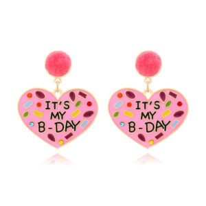 Wholesale My Birthday Colorful Diamond Enamel Heart-shaped Hair Ball Zinc Alloy Earrings