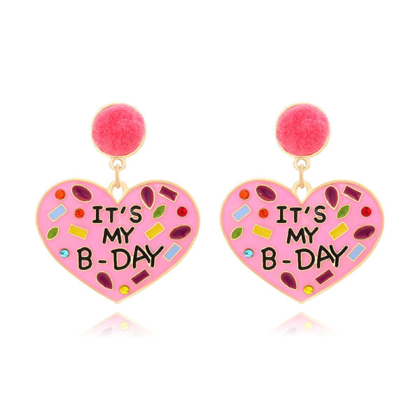 Wholesale My Birthday Colorful Diamond Enamel Heart-shaped Hair Ball Zinc Alloy Earrings