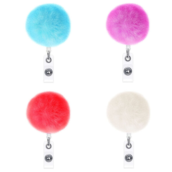 Wholesale Hair Ball Crocodile Clip Badge Scroll Retractable Keychain