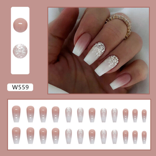 Wholesale Mid Length Ballet Nail Flat Toe Gradient Glitter Nail Stickers