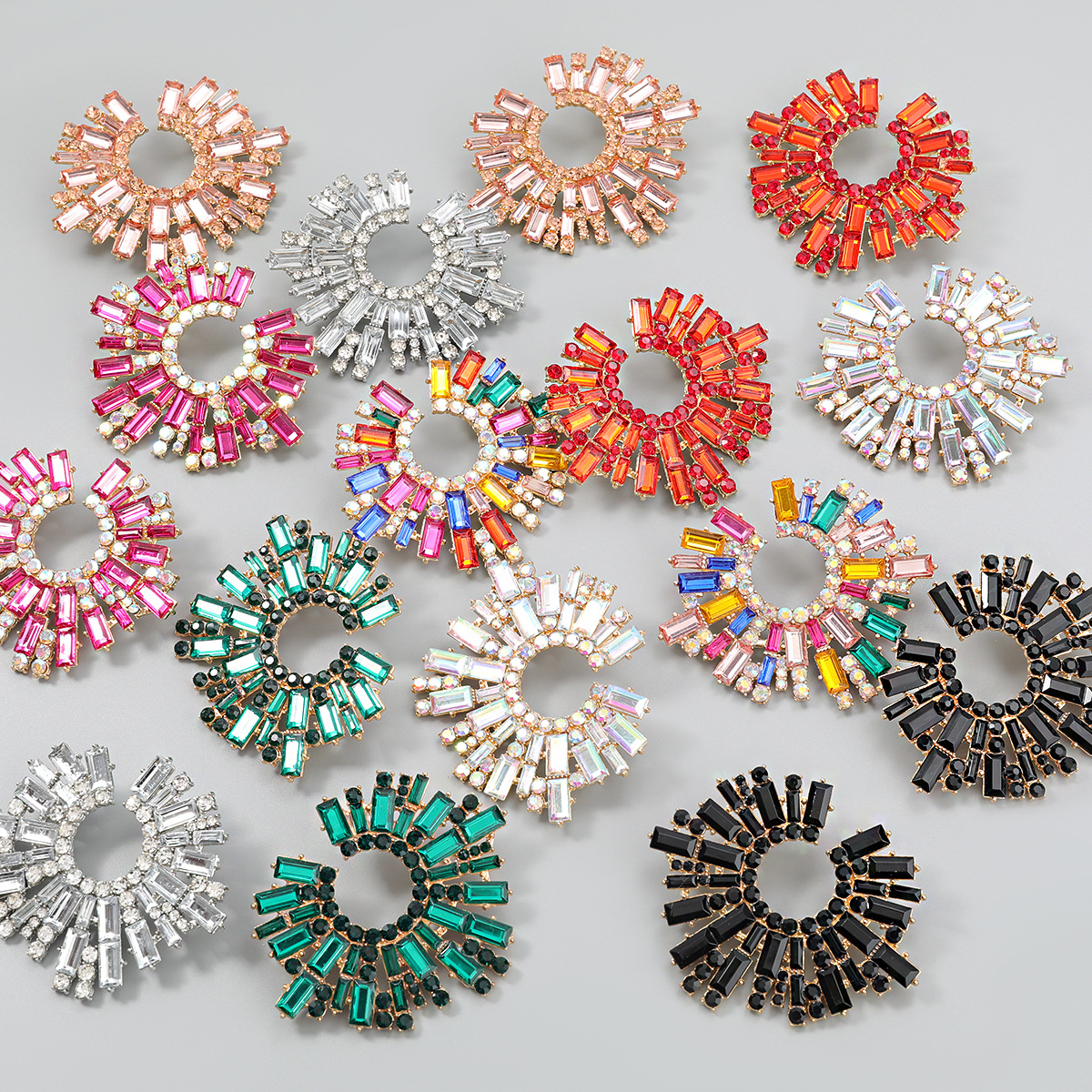 Wholesale Colorful rhinestone set suower flower earrings