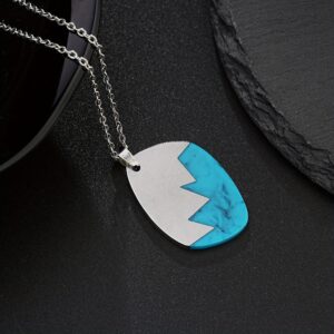 Stainless steel blue turquoise necklace-oval